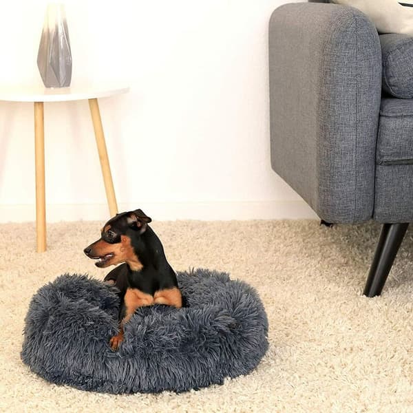 Katt- och hundsäng Kudde Lång plysch cirkulär (mörkgrå) 40 cm diameter