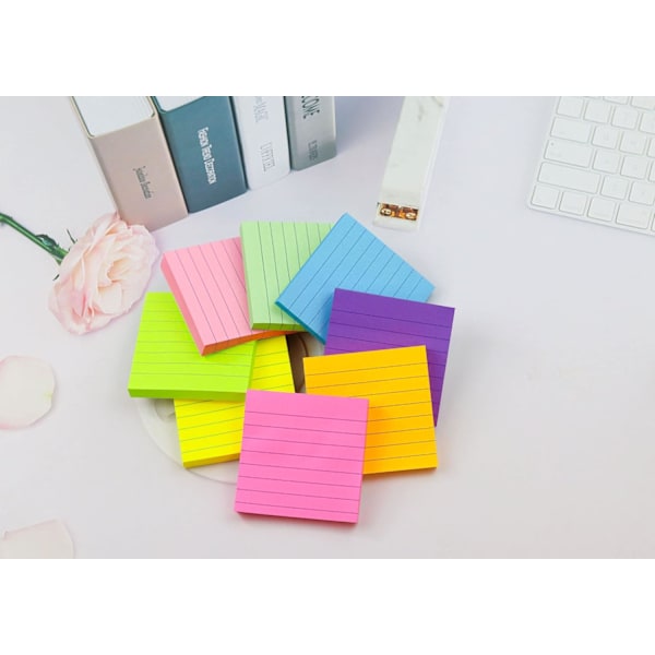 (8-pack) Linjerade självhäftande memolappar, 8 färger självhäftande lappar 7,6 x 7,6 cm