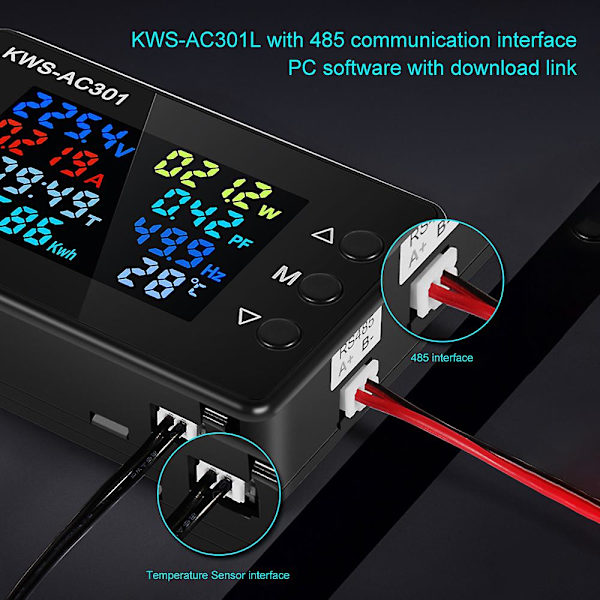 Kws-ac301 Wattmeter Power Meter Voltmeter AC 50-300V Spänning 50-60HZ Power Analyzers LED AC Elektricitetsmätare 0-20/100A Detektor