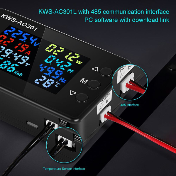 Kws-ac301 Wattmeter Power Voltmeter AC 50-300v Spänning 50-60hz Power Led AC Elmätare 0-20/100a Detektor
