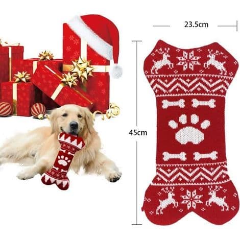 Christmas Stocking for Dogs - Bone-shaped Gift Bag - Red - 45 cm - 3-pack