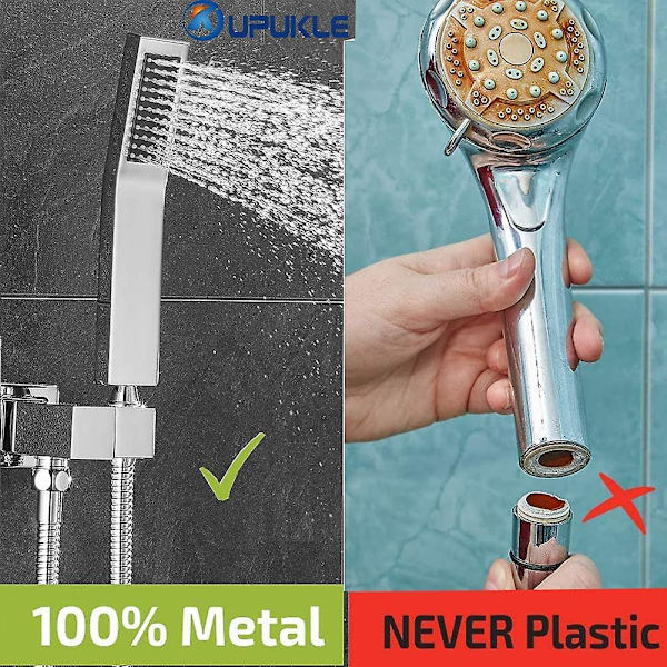 Håndholdt Bruseshowerhoved i Messing - Antikalk, Vandbesparende - Højtryksdesign Sølv, Kromfinish