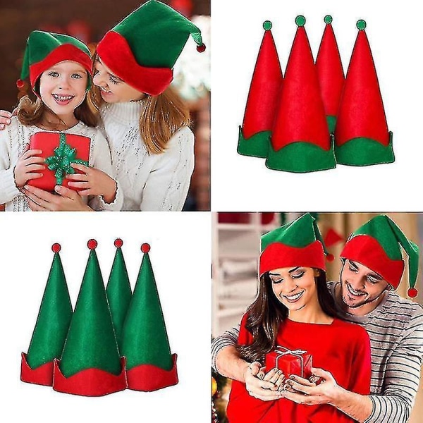 Söt Julhatt Tomte Elfhatt Spetsig Hatt För Festligheter. (grön+röd)(4st)