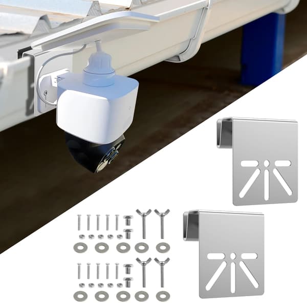 Gutter Mount Bracket for Solar Powered Security Camera, Weatherproof Stainless Steel Outdoor Holder, Silver, 2 Pack