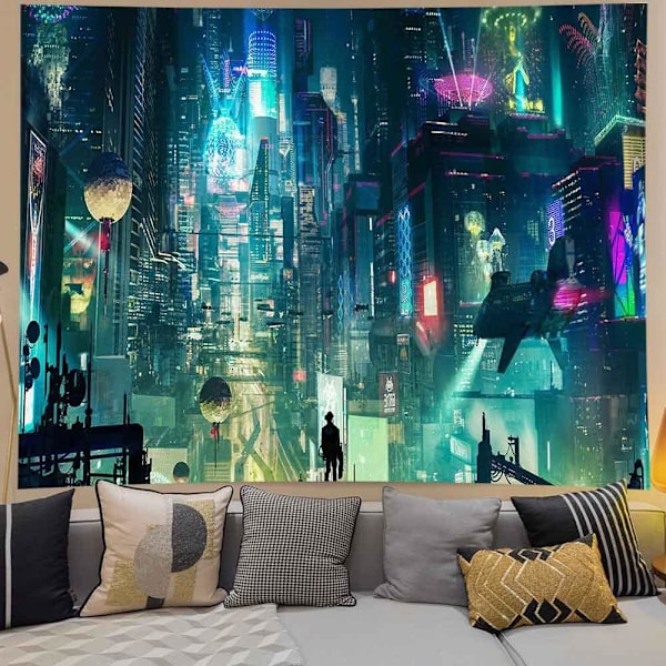 Fantasia Kaupunkikuva Tapetti Futuristi Kaupunki Neon Punk Seinävaate Teini-Ikäisen Pojan Makuuhuoneen Tapetti 60×100CM Olohuoneen Yliopiston Huoneen Yliopiston Huoneen