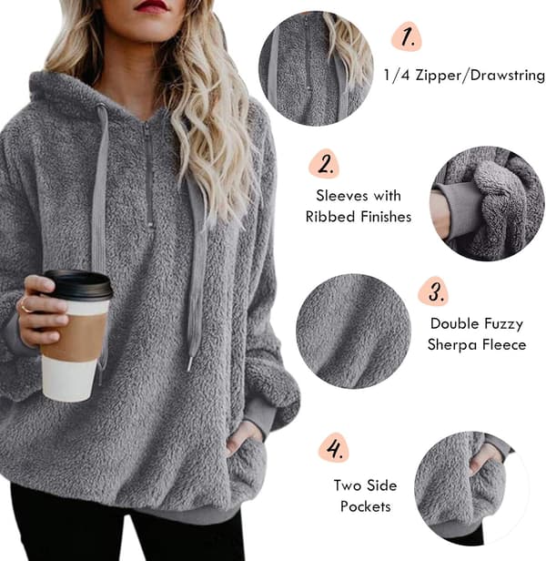Dame fuzzy hættetrøjer pullover hyggelig oversized lommer hætte