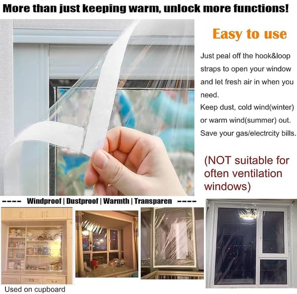 Thermal Insulating Window Film Winter-Proof Draft Stopper Energy-Saving Shrinkable Seal White 100x140cm