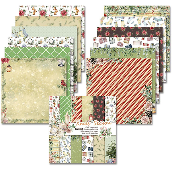 24 st 6x6 tum jultema bakgrundspapper för scrapbooking dekoration journal