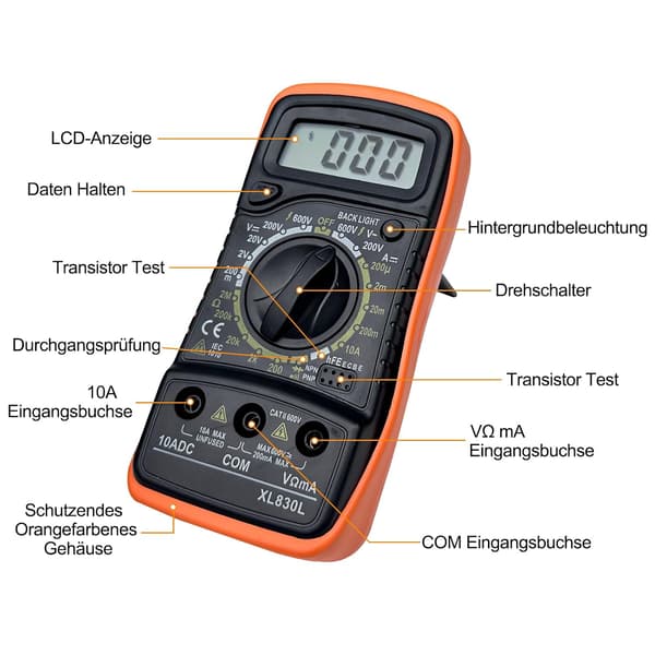 Digitalt multimeter, professionel elektrisk tester med LCD-skærm, til måling af AC/DC-spænding, modstand, diode