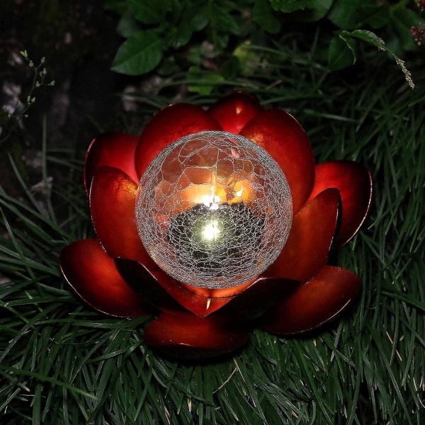 Lotus Solar Light Dekoration, Metall Blomma Vattentät Trädgård Varm Vit Led Ljus Sprucken Glaskula För Uteplats Gräsmatta Gångväg Bordsskiva