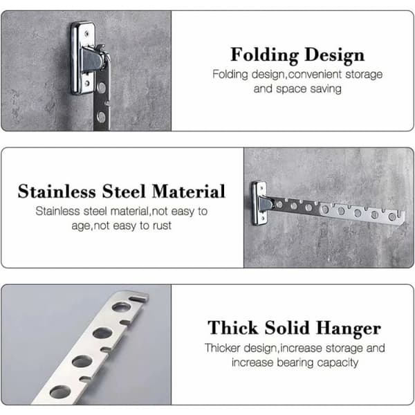 Set of 1 Foldable Wall-Mounted Stainless Steel Drying Rack - Wall-Mounted