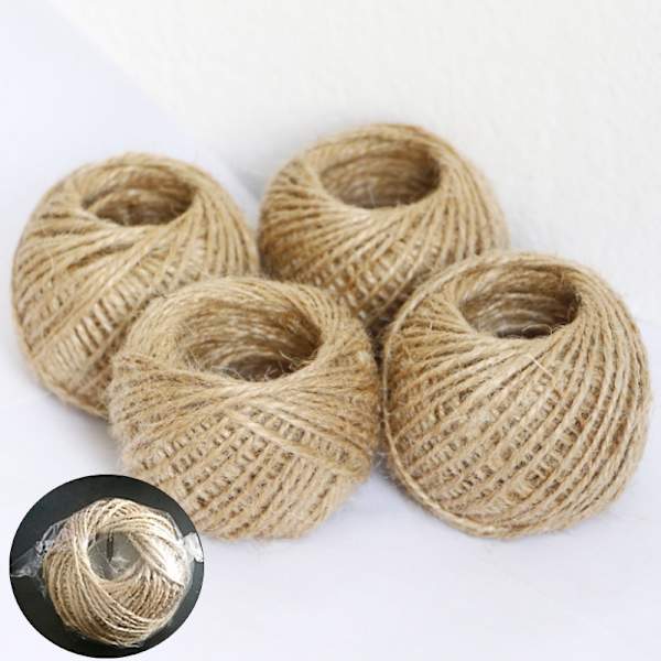 4 st Naturlig Jute Twine 1,5 mm Presentinslagningssnöre DIY Rep Trädgårdssnöre för Konst Hantverk och Trädgårdsapplikationer