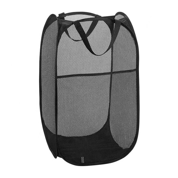 Kraftig mesh pop-up klesvaskkurv, kvalitetstøyskurv med slitesterke håndtak solid bunn Lett å åpne (svart)