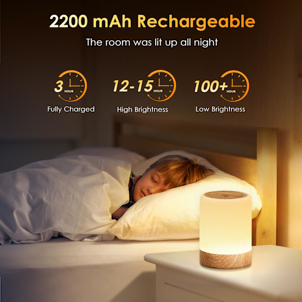 Liten Sängbordlampa, 256 RGB Färgväxlande & Varma Touchlampor för Sovrum, USB Laddningsbar Trådlös Sängbordlampa