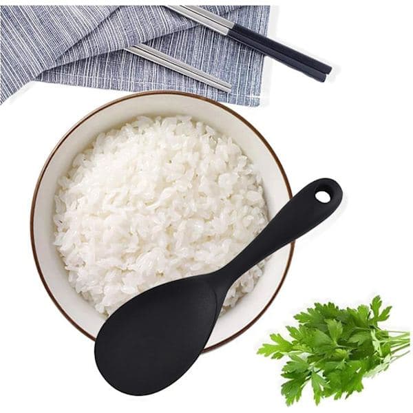 Serving Spoon, 2-Pack Rice Spoons, Silicone Kitchen Utensil for Rice, Mashed Potatoes or More (Black)