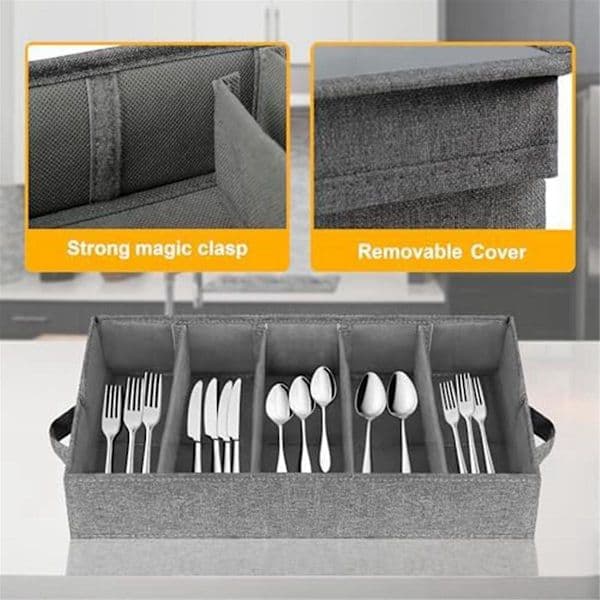 Cutlery and Utensil Storage - Durable Cutlery Box with Adjustable Divider, 5 Compartments