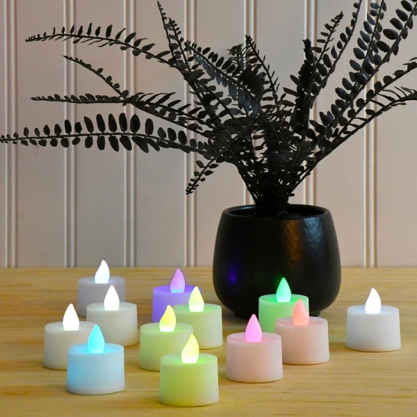24 pakkauksen liekettömät kynttilät - 7 väriä vaihtava paristokäyttöinen led-teevalo - elektroniset väärennetyt kynttilät - koristeet