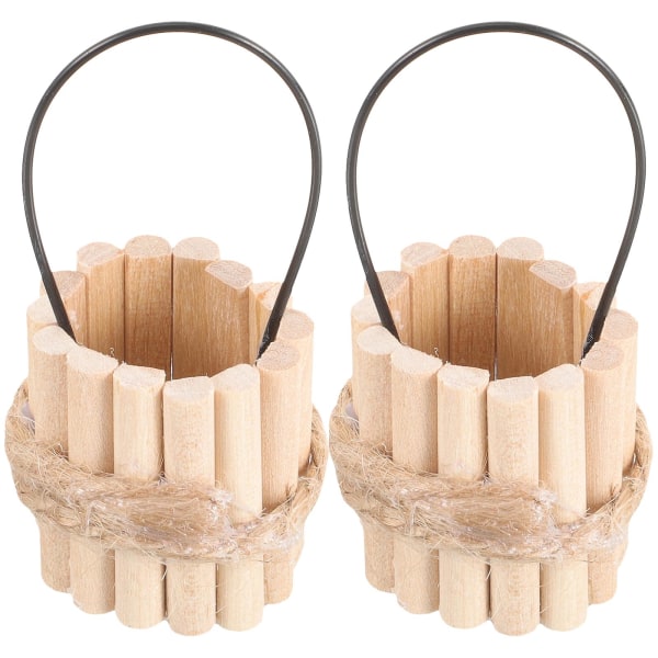 2pcs Mini House Bucket Miniature Wooden Bucket Barrel Micro Landscape Barrel Ornament7x3cm