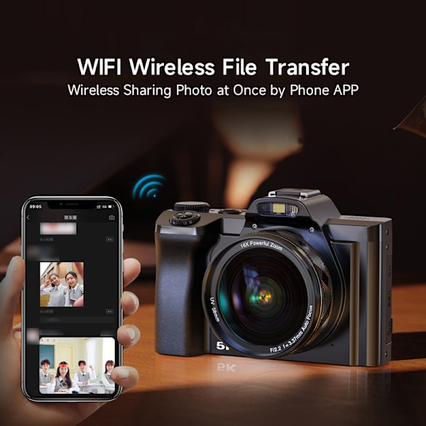 INF Digitaalikamera 5K/48MP/16X zoom/6-akselinen vakautus 3,5\" näyttö WiFi