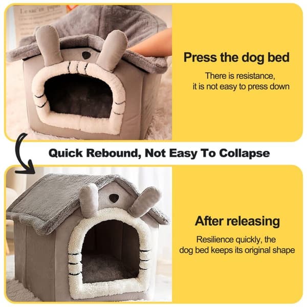 Cat Cave, Washable, Warm Plush Igloo, Foldable Comfortable Cat House, Dog Bed with Non-Slip Bottom (S, Grey Cat)