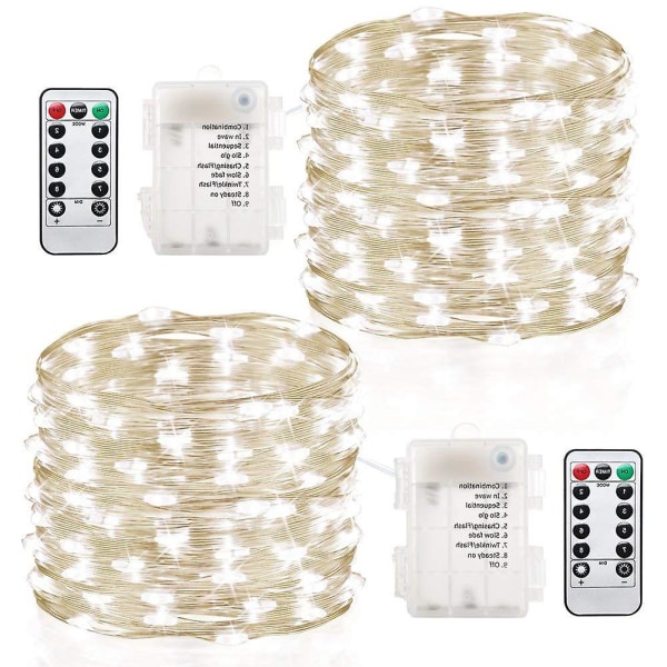 2 Pack 100 Led 33ft paristokäyttöiset Fairy String valot kaukosäätimellä, vedenpitävä 8 moodia hopealankainen Firefly valot hääjuhliin Bedroo