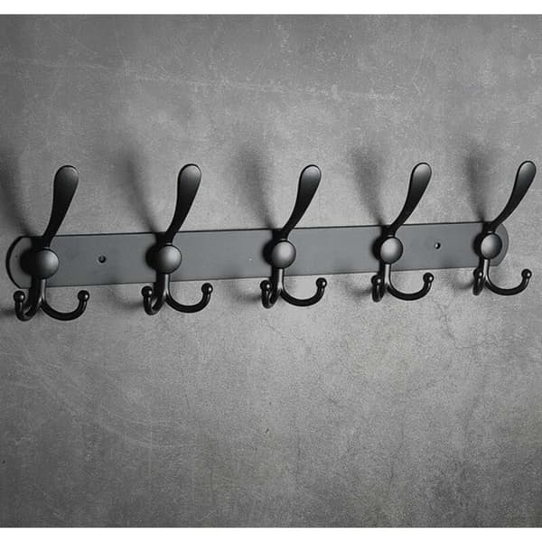 Stainless Steel Coat Hook (Thickened 5 Hooks, Black 40CM, 2 Pieces)