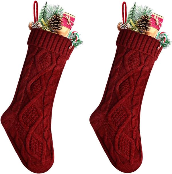 2.18 \" Pakke Unike Bourgogne Strikkede Julestrømper Stil2