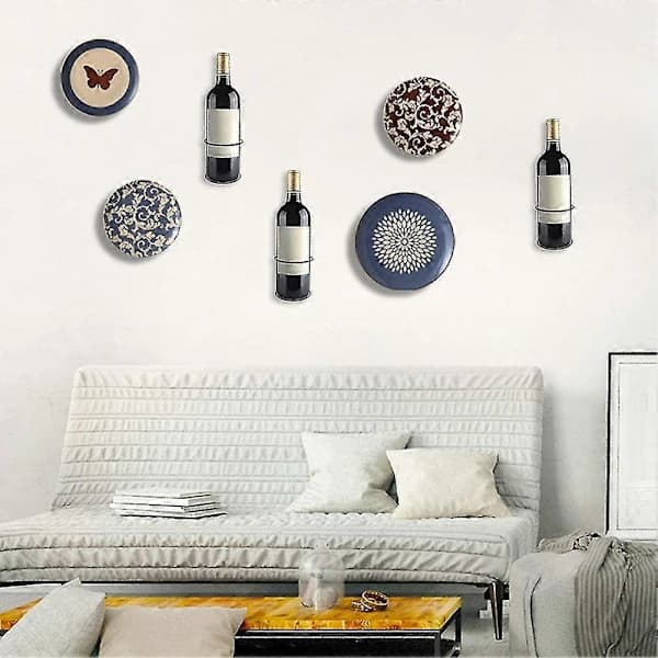 Wine Wall Mount, 6-Pack Wall Mounted Wine Rack, Metal Bottle Holder for Wine Storage, Wine Themed Wall Decor