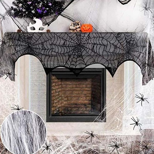 Halloween Dekorationssats Spindelnät Dukslöja Eldstadssjal 3D Fladdermus