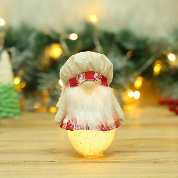 Chef Gnome Christmas Kitchen Ornament Pehmo Tomte Gnome -nukke LED-valoilla