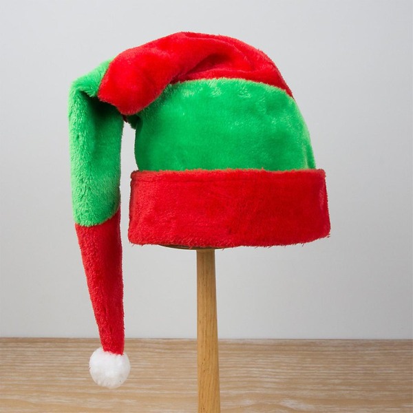 Klassisk Lang Julehat Rød og Grøn Stribet Julemand Elf Hat Unisex Julepynt