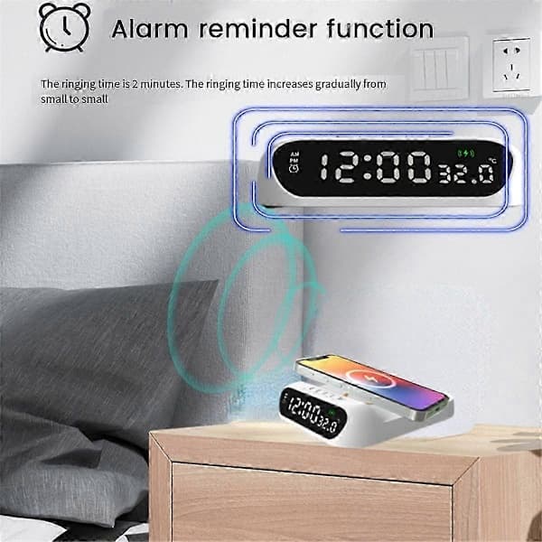 Wireless Charging Alarm Clock 3-In-1 Wireless Charger Fast 15W Charging Digital Alarm Clock Temperature