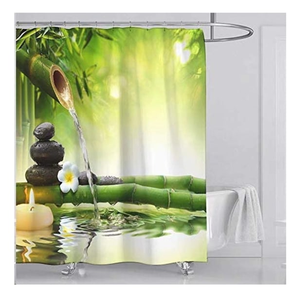 Vanntett og muggsikker dusjforheng i polyester, maskinvaskbart med kroker for baderom 180x180cm (Grønn