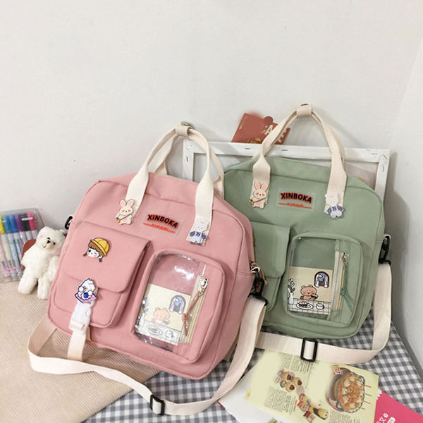 Afslappet Crossbody Taske Anti-Tyveri Skoletaske Med Mange Lommer Til Studerende Daglig Lilla