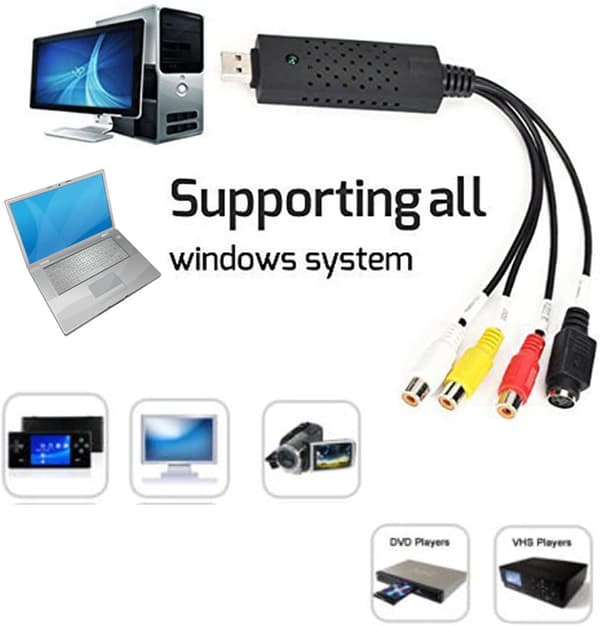 DVD Converter Adapter for Win 10, Video and Audio Capture Card, Capture Device Supporting Windows 10 8 7 XP VISTA PC etc (Black)