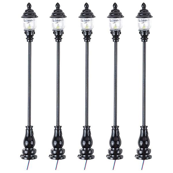 5 stk. Simulerede Miniature Havelamper Model Lys Model Sandbord Lampe Dekorationer Sort 7,3X0,8CM