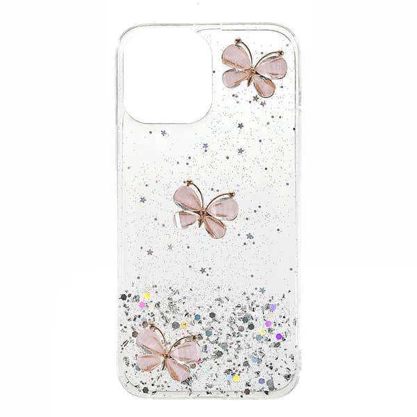 Glitter Sparkle 3D Butterfly Pattern Epoxy Soft TPU Phone Case for iPhone 13 mini 5.4 inch