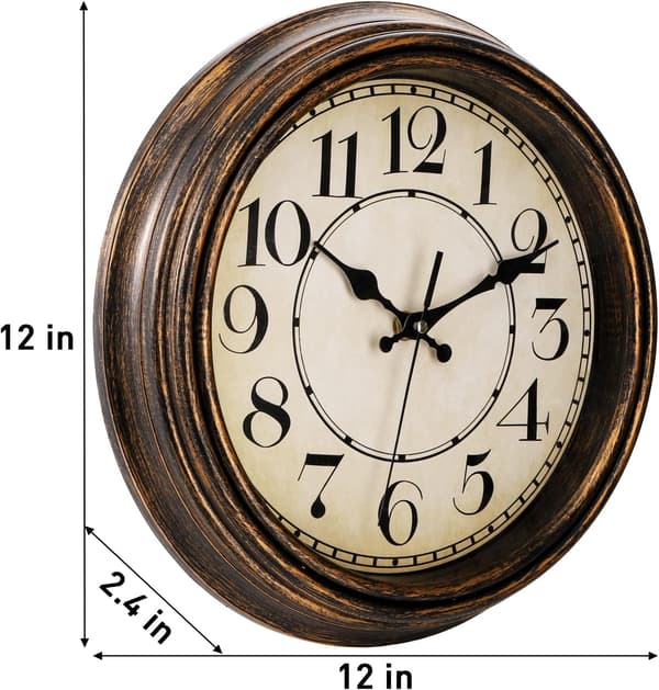 12'' Classic Round Wall Clock, Battery Operated Quartz Clock Silent
