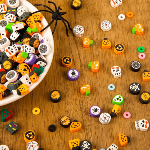 200 stk Halloween Polymer Clay Beads, Blandede Heishi Spacer Beads Supplies til Kvinder Piger DIY Armbånd Ørering Halskæde J