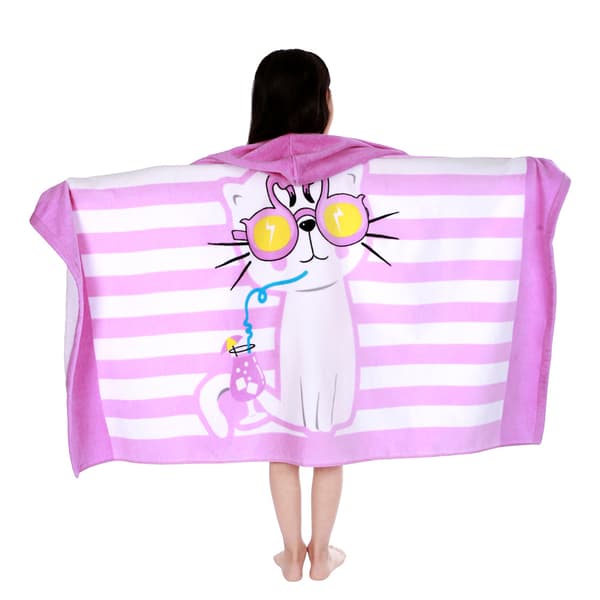 Badehåndklæde til børn, badehåndklæde til børn med hætte, hurtigtørrende superabsorberende poncho til badekar/pool/strandbad (127cmx76cm, kat)