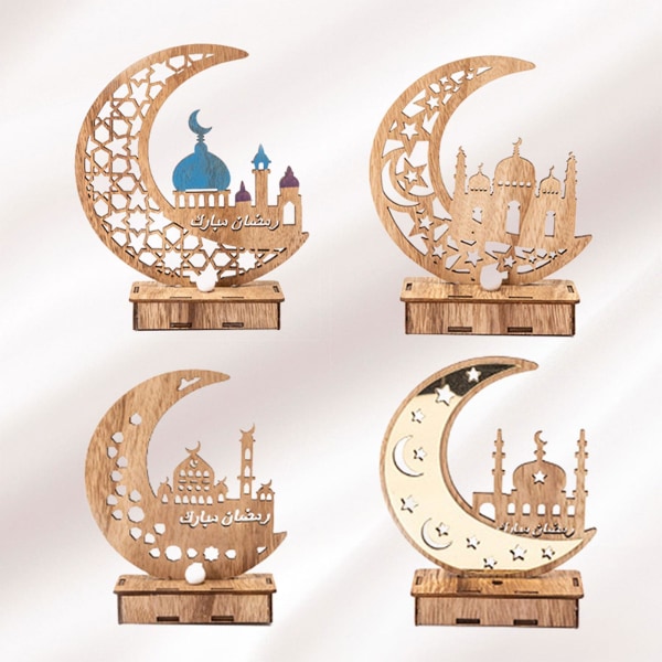 Stil 3Träprydnader Trä Mubarak Moon Stars Hantverk Ornament Hem Semesterfest Bordsdekoration Konstpresenter Stil 3