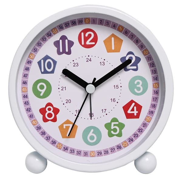 Cartoon Theme Children's Early Learning Alarm Clock, Silent Luminous Table Clock with Analog Hands, Quartz, White White White