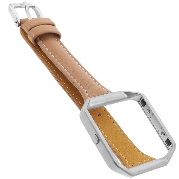 Äkta Läder Klockarmband Armbandsrem med Rostfritt Stålram För Smart Klocka (kaffe) 20.3*4.3cm