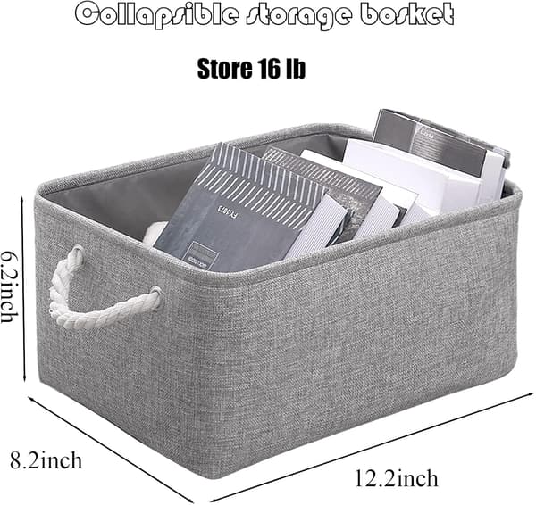Fabric Storage Bins, Grey, with Handles (Grey)