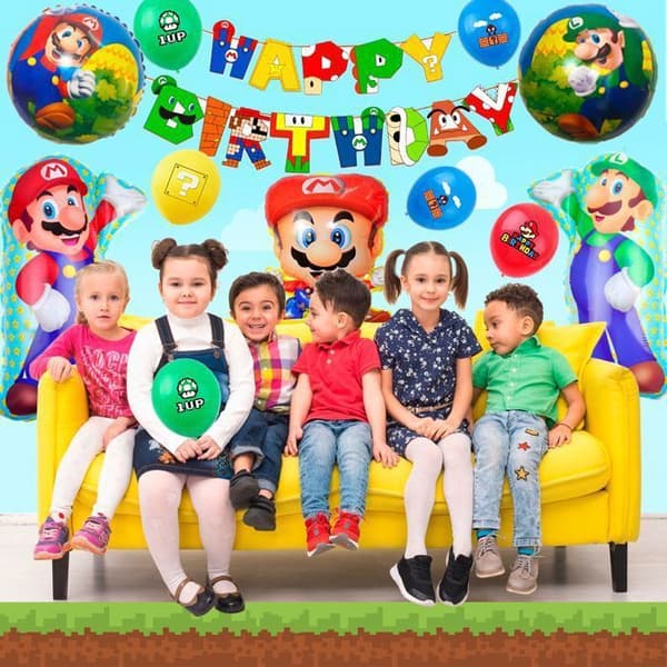 Super Mario Bursdagsdekorasjon, Bursdagsballonger, Festservise for Barnebursdag
