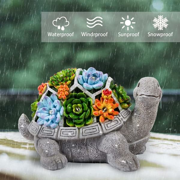 Decorative Outdoor Ornaments Turtle Garden Statues with 7 LED Lights
