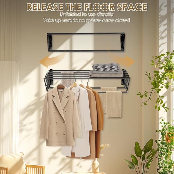 17'' Wall Mounted Drying Rack, 130 lbs Capacity, Large Capacity, Stainless Steel, Retractable and Foldable Drying Rack, Easy Installation with 7