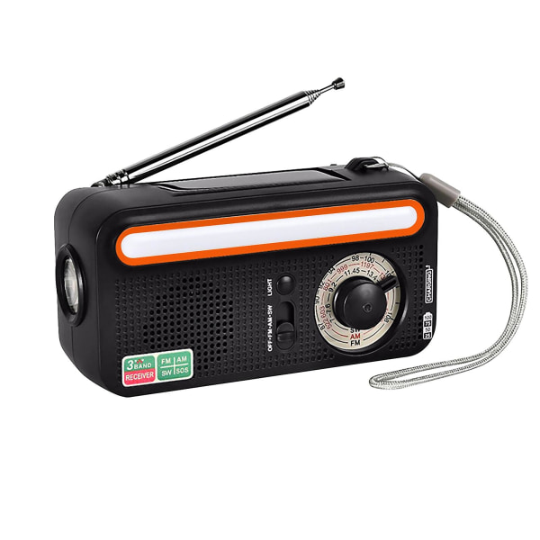 Sääradio, hätäkäsikammen radio aurinkolaturilla, kannettava akkukäyttöinen Am Fm Shortw Black