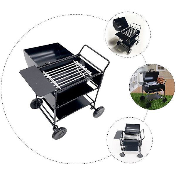 Liten Utomhusgrill Miniatyrgrill Mini Dockugn Modell Miniatyrgrillvagn Leklåtskök Black 9.5x8.3cm
