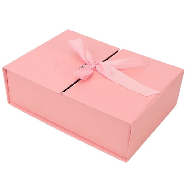 Pink Double Door Gift Box with Bow - Reusable, 26x19x8cm, Decorative Foldable Gift Box, Paper Material